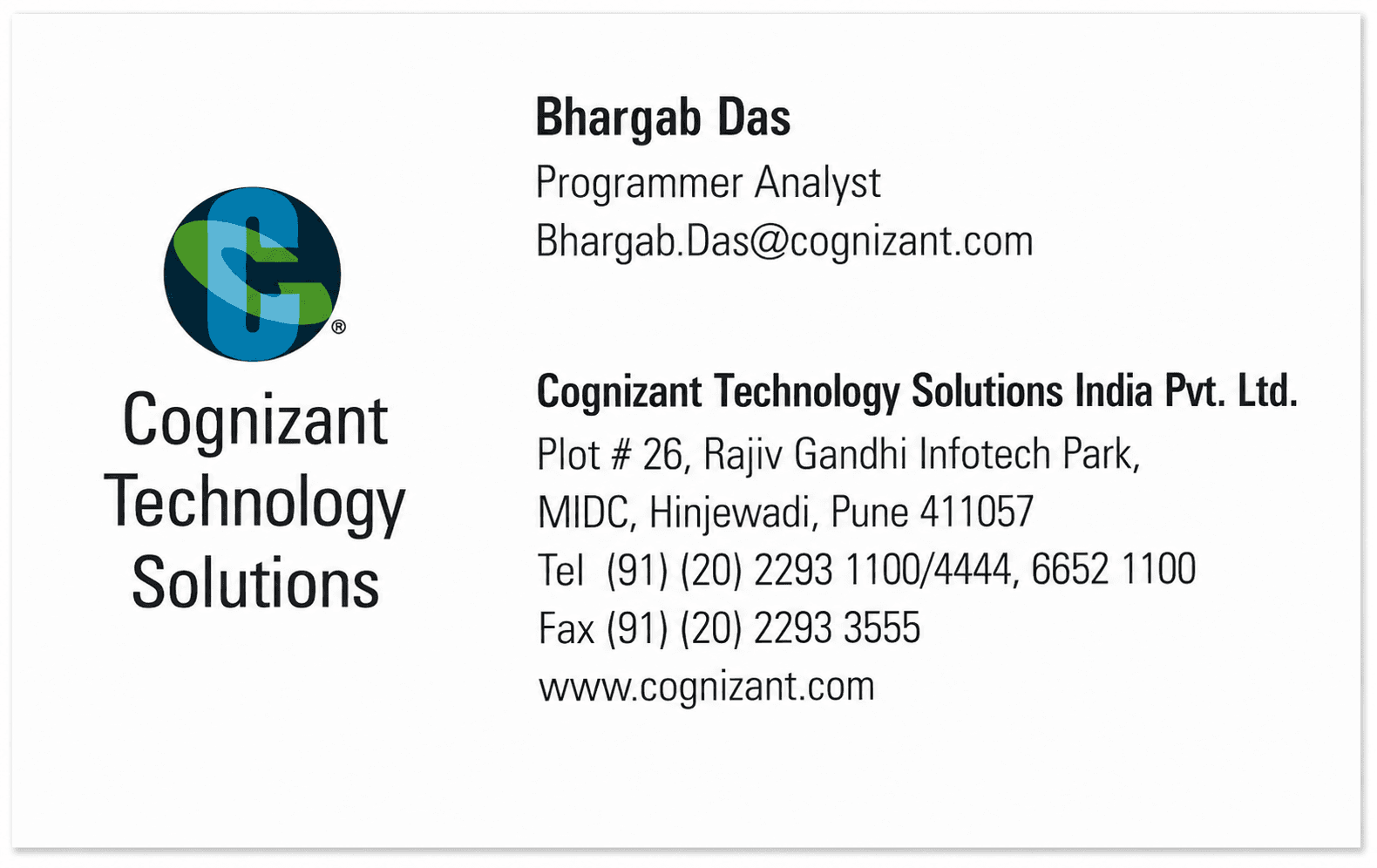 Cognizant Company Business Card