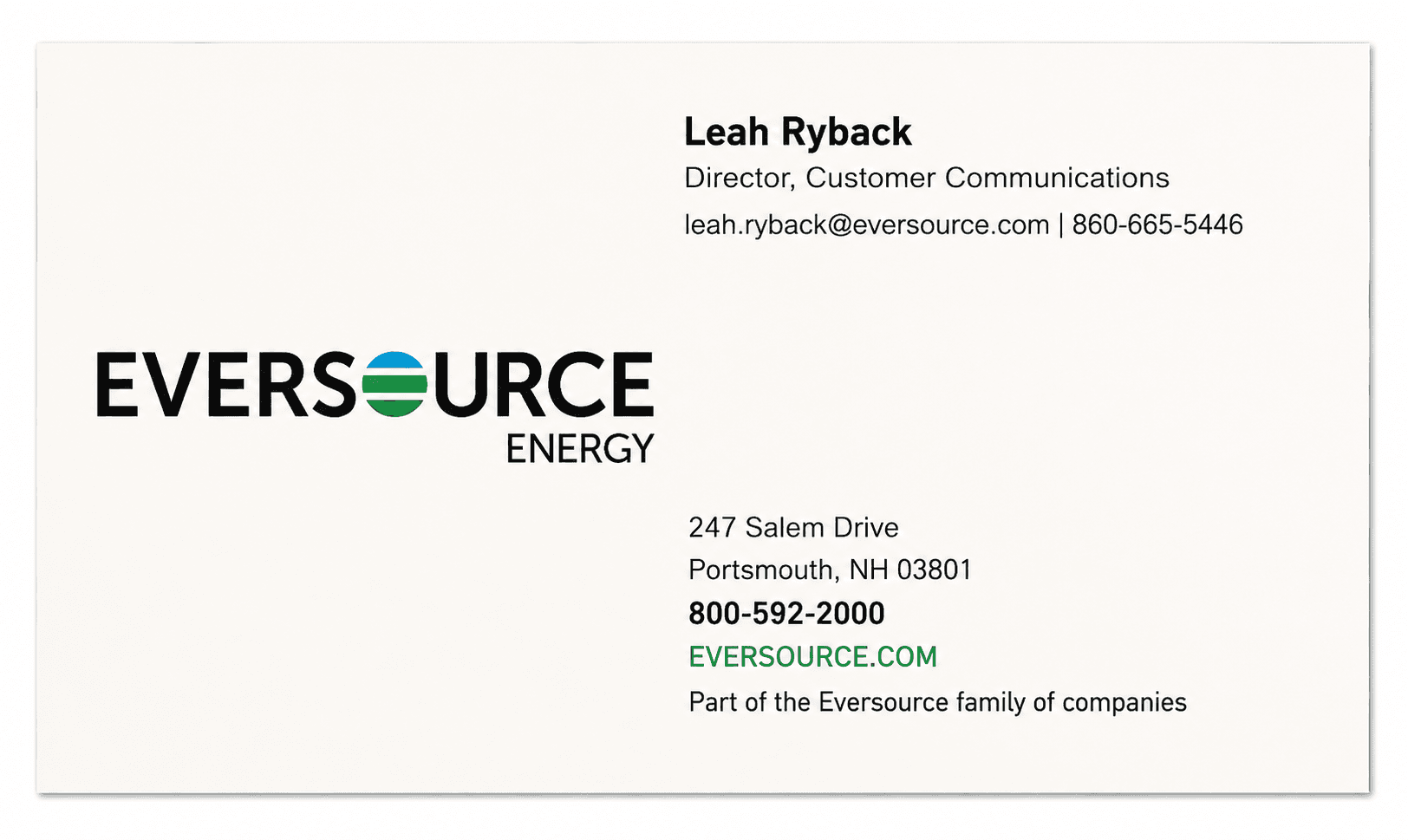 Eversource Energy Business Card