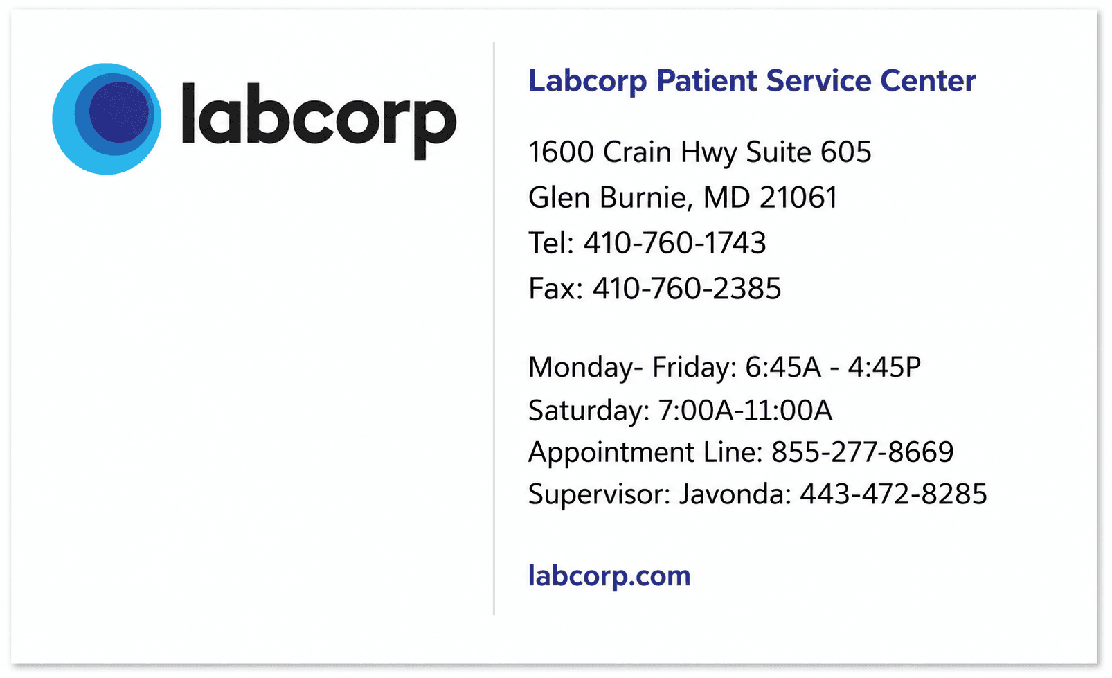 Labcorp Business Card