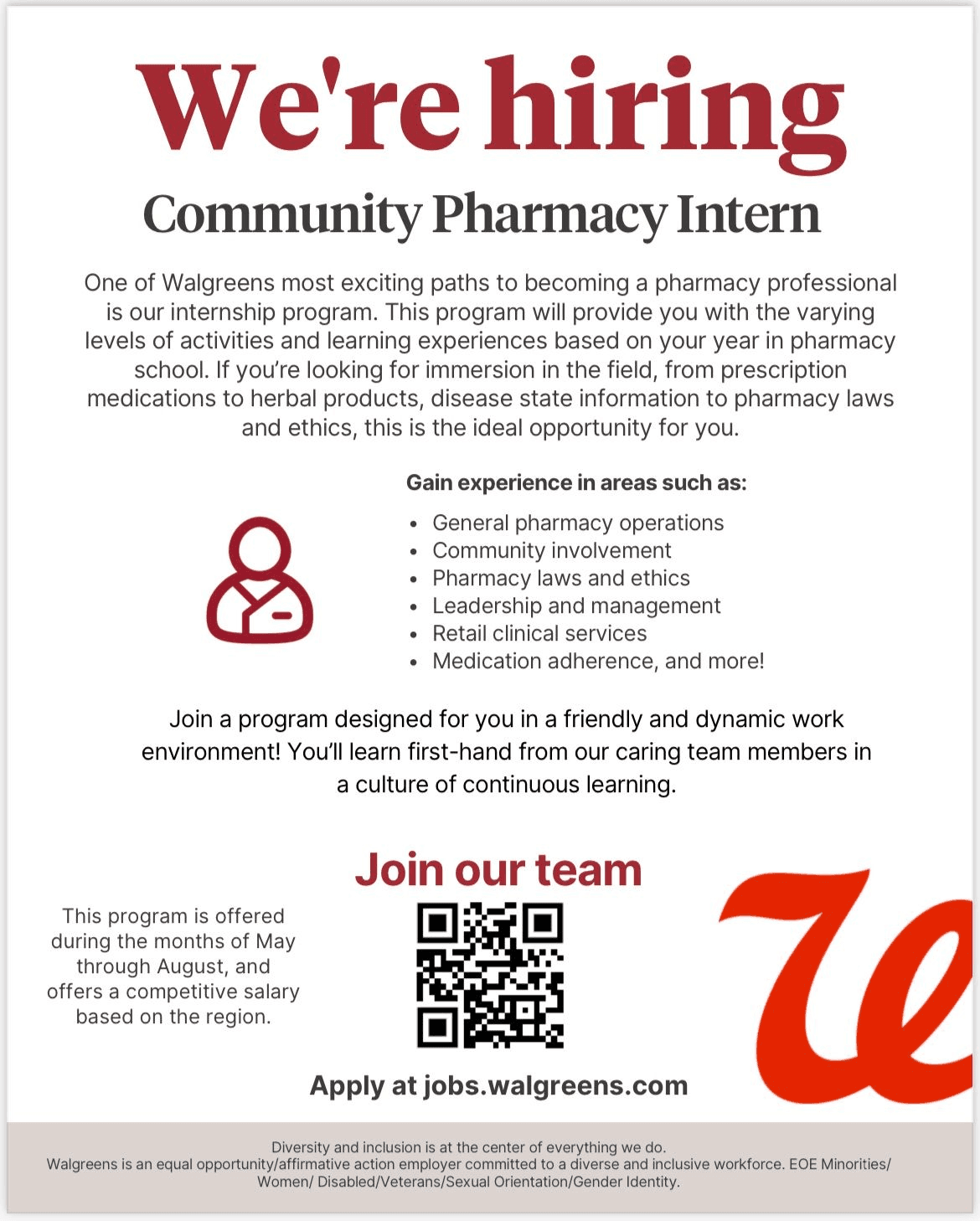 Walgreens Pharmacy Internship Flyer