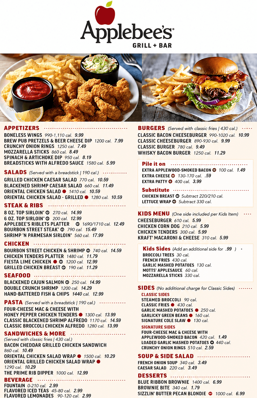 Applebee's Menus Examples