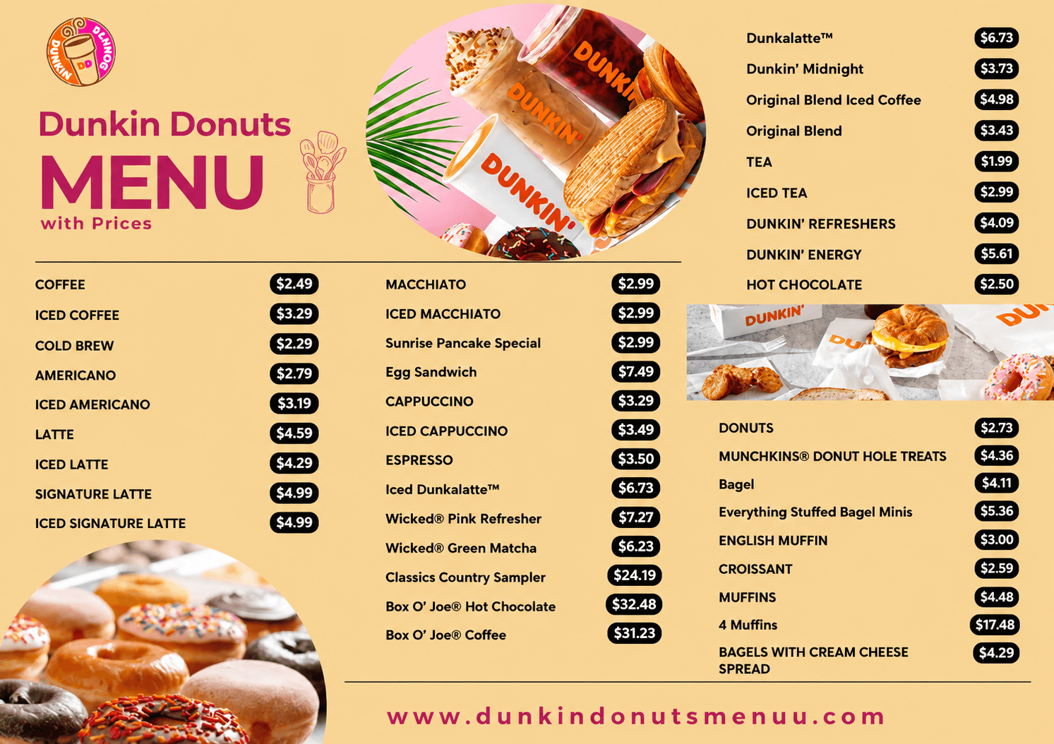 Dunkin' Donuts Menu with Prices
