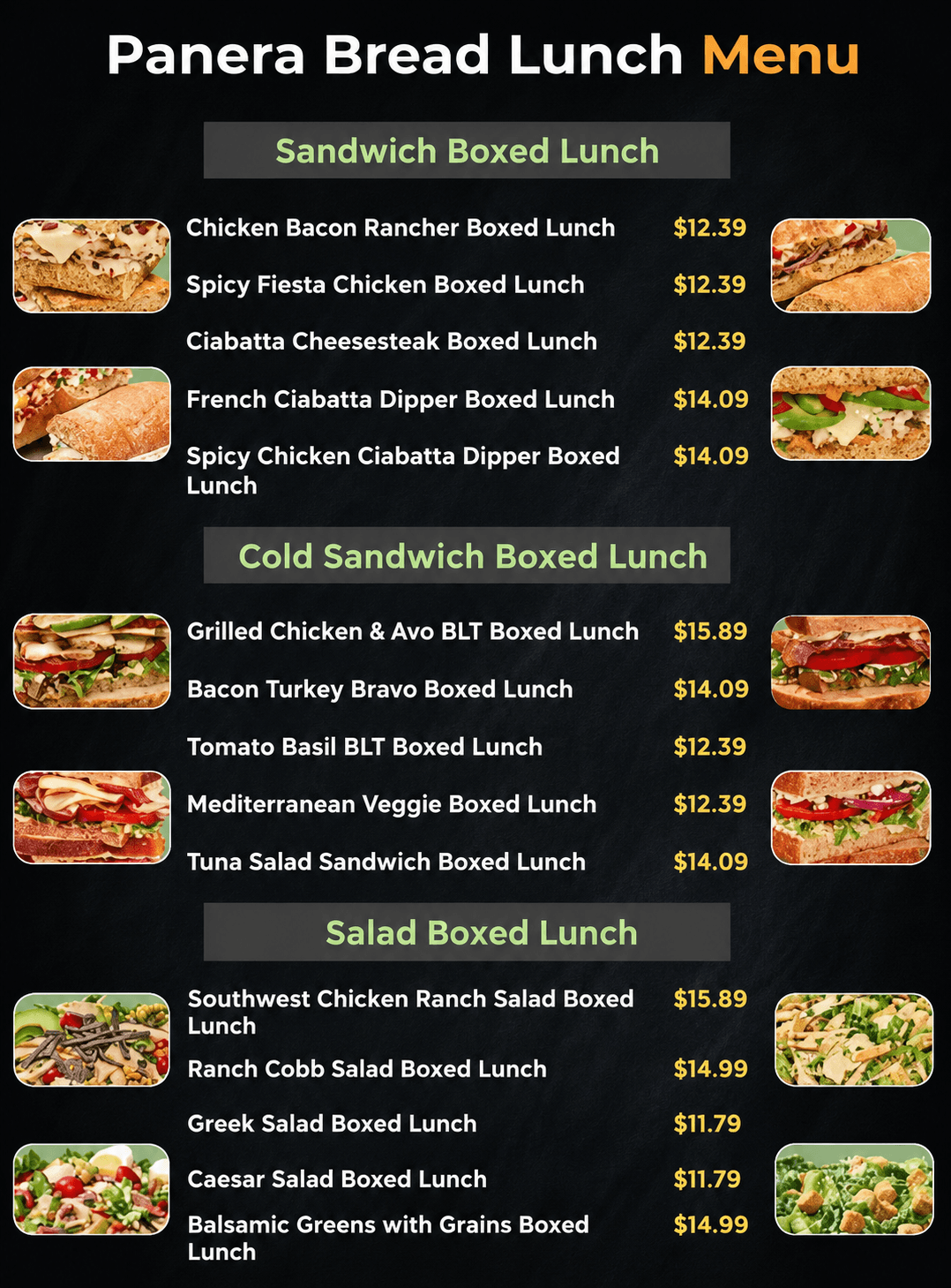 Panera Bread Menus Examples