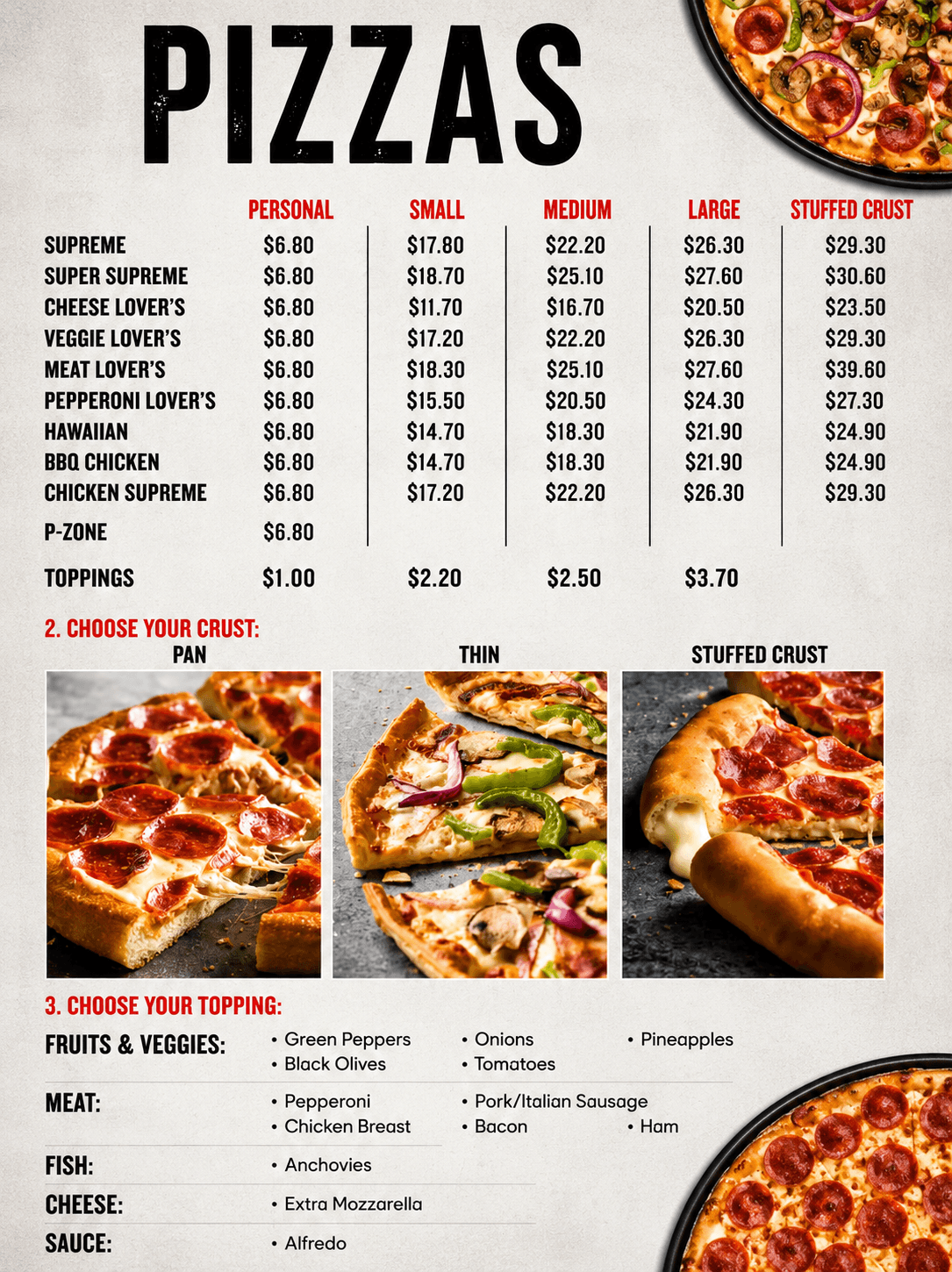 Pizza Hut Menus Examples
