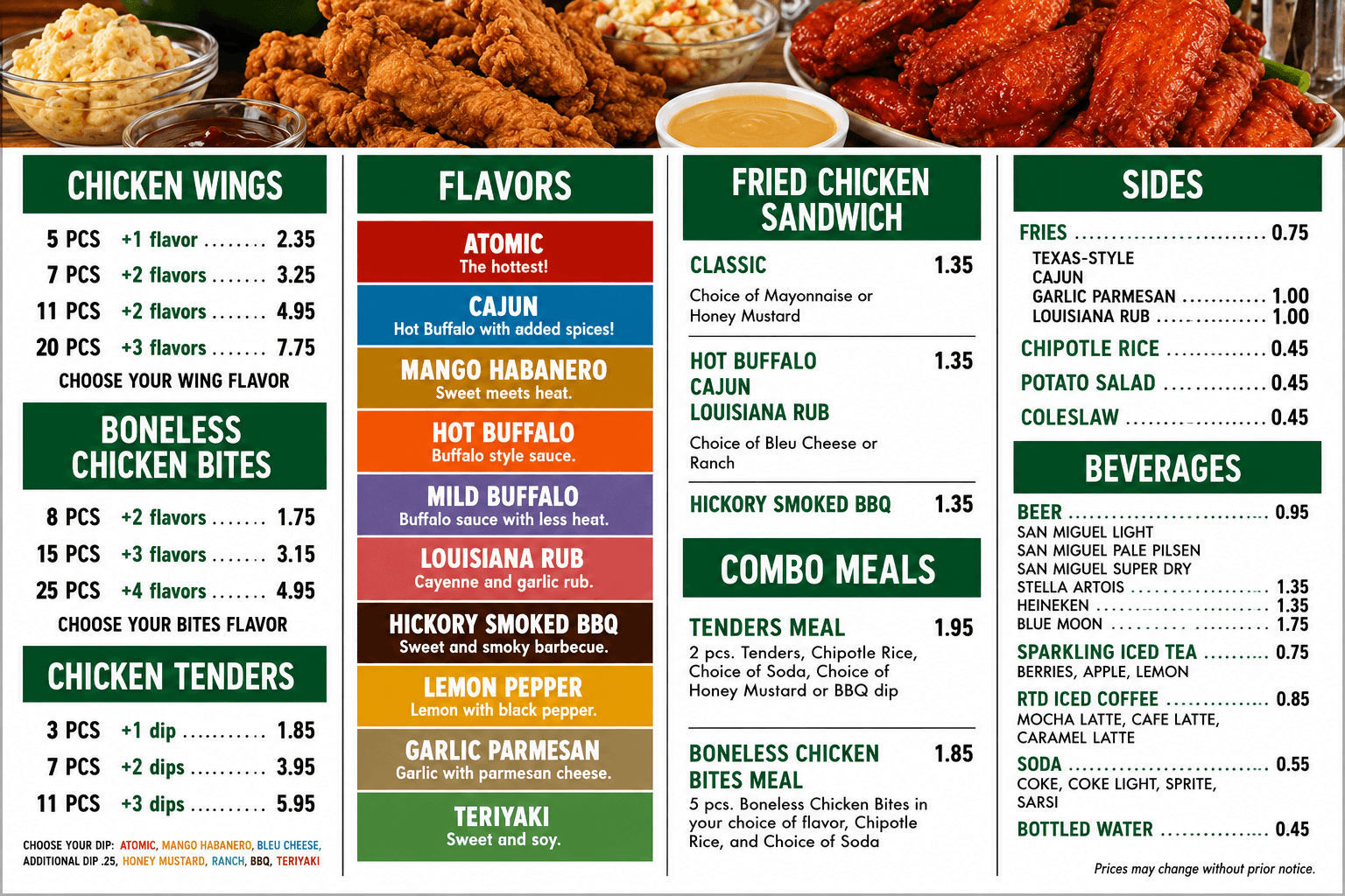 Subway Menus Examples