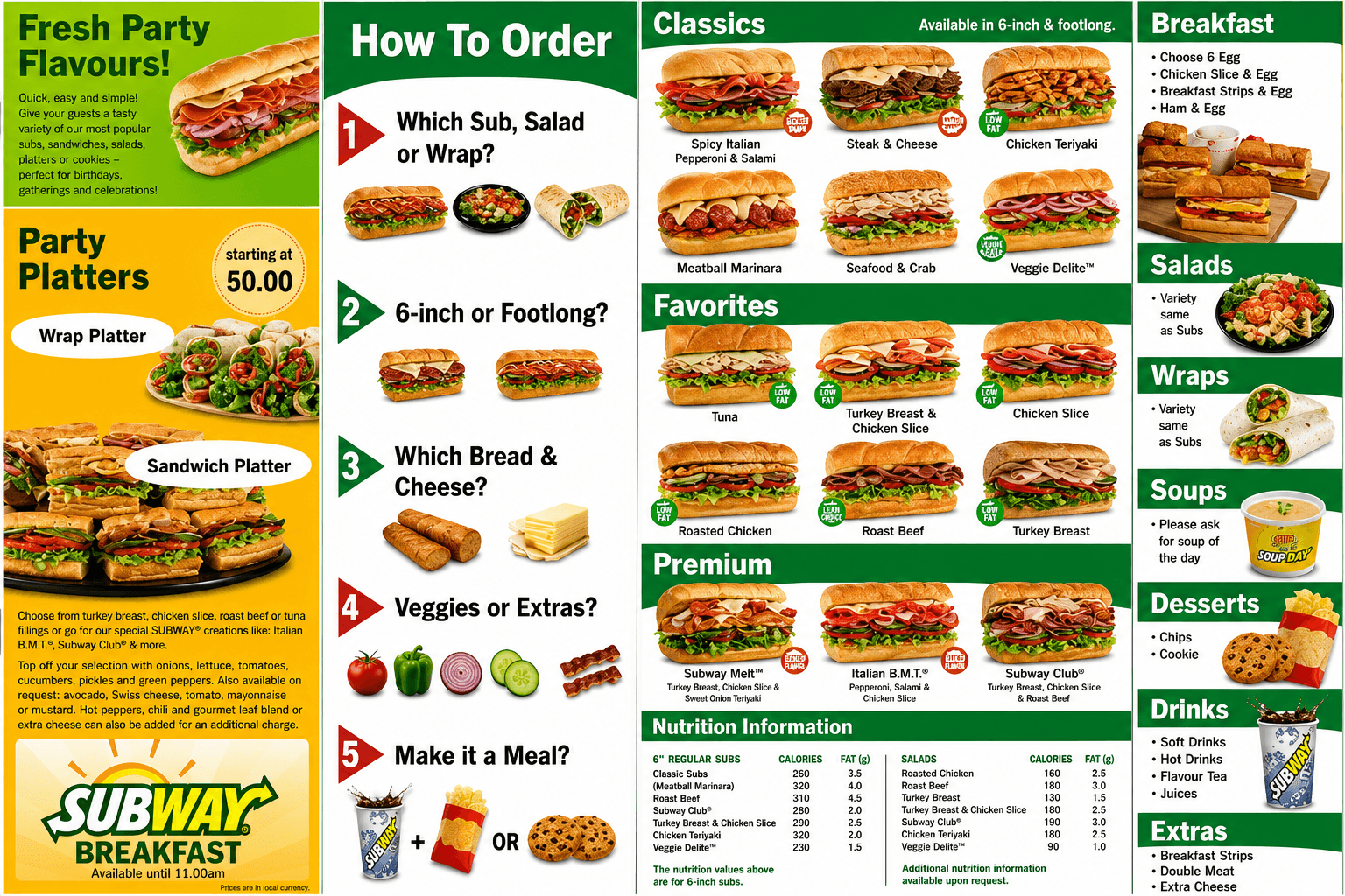 Subway Menus Examples