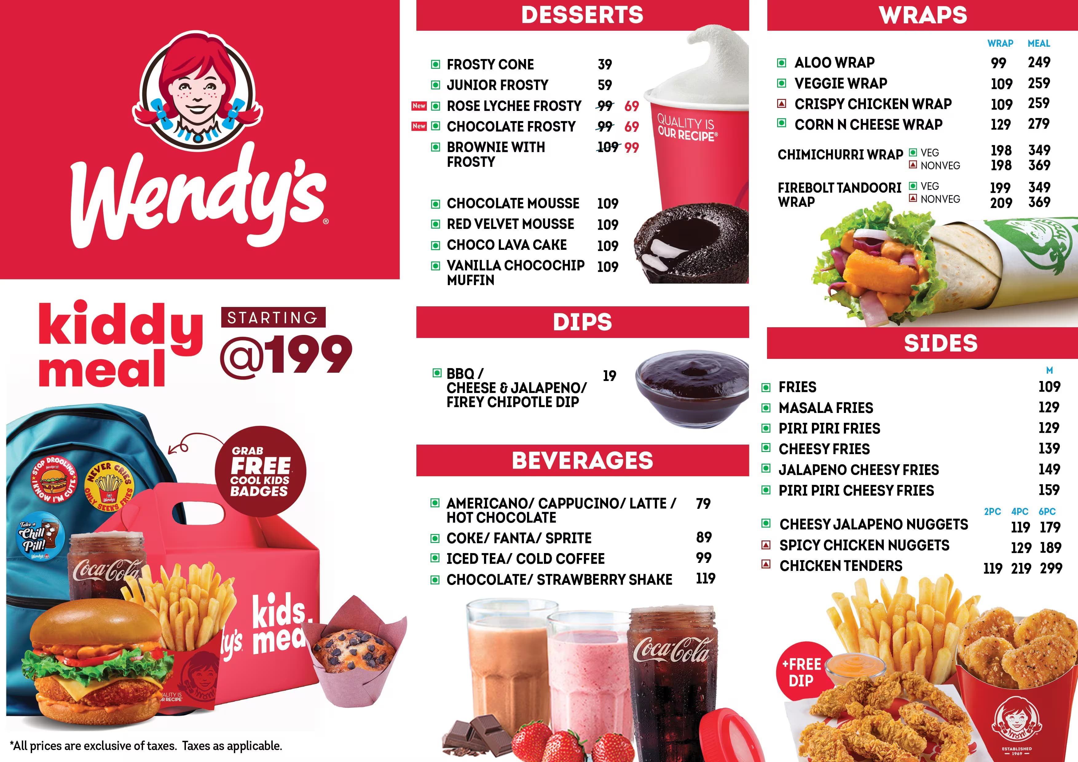 Wendy's Menus Examples