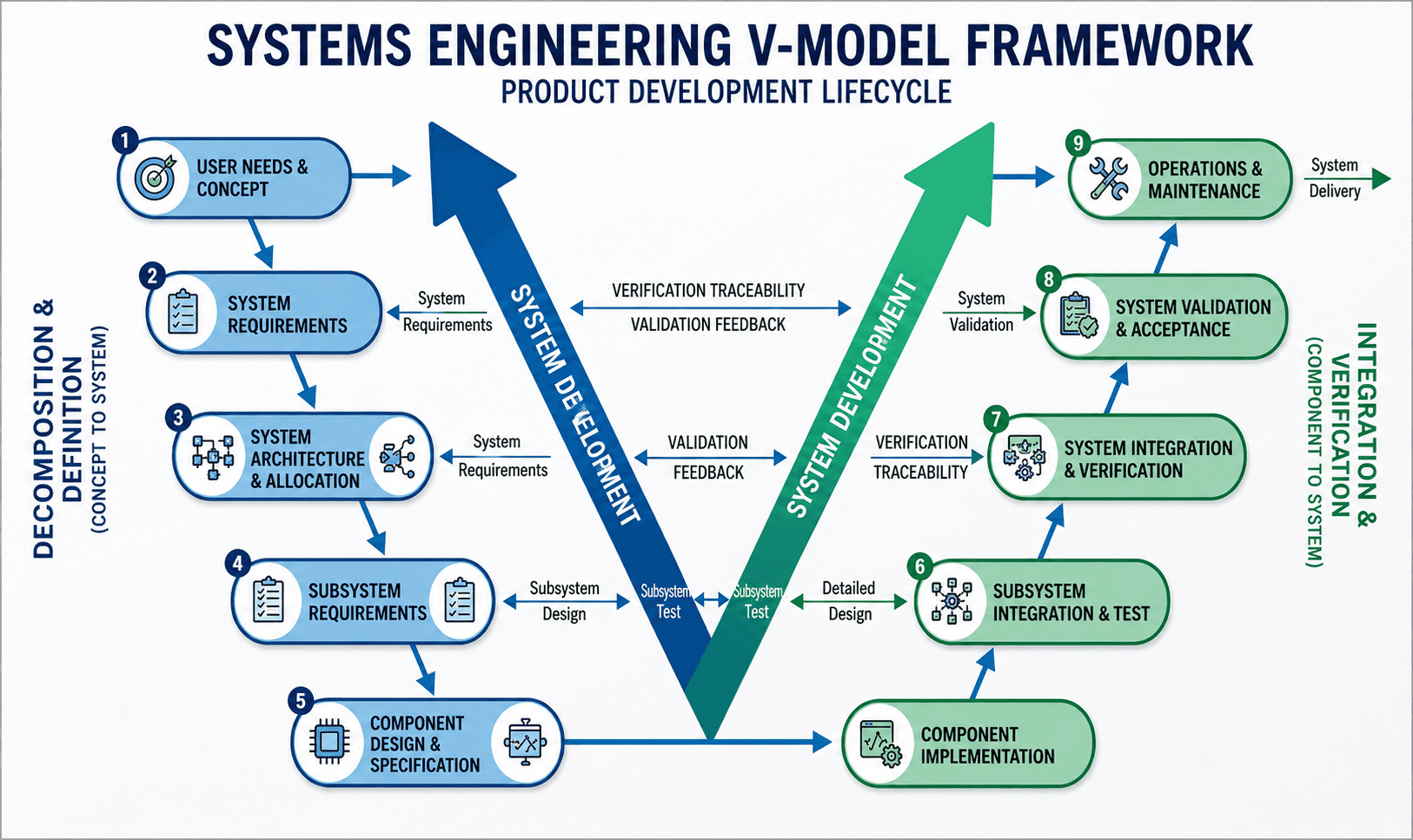 Systems Engineering V-Model Flowchart