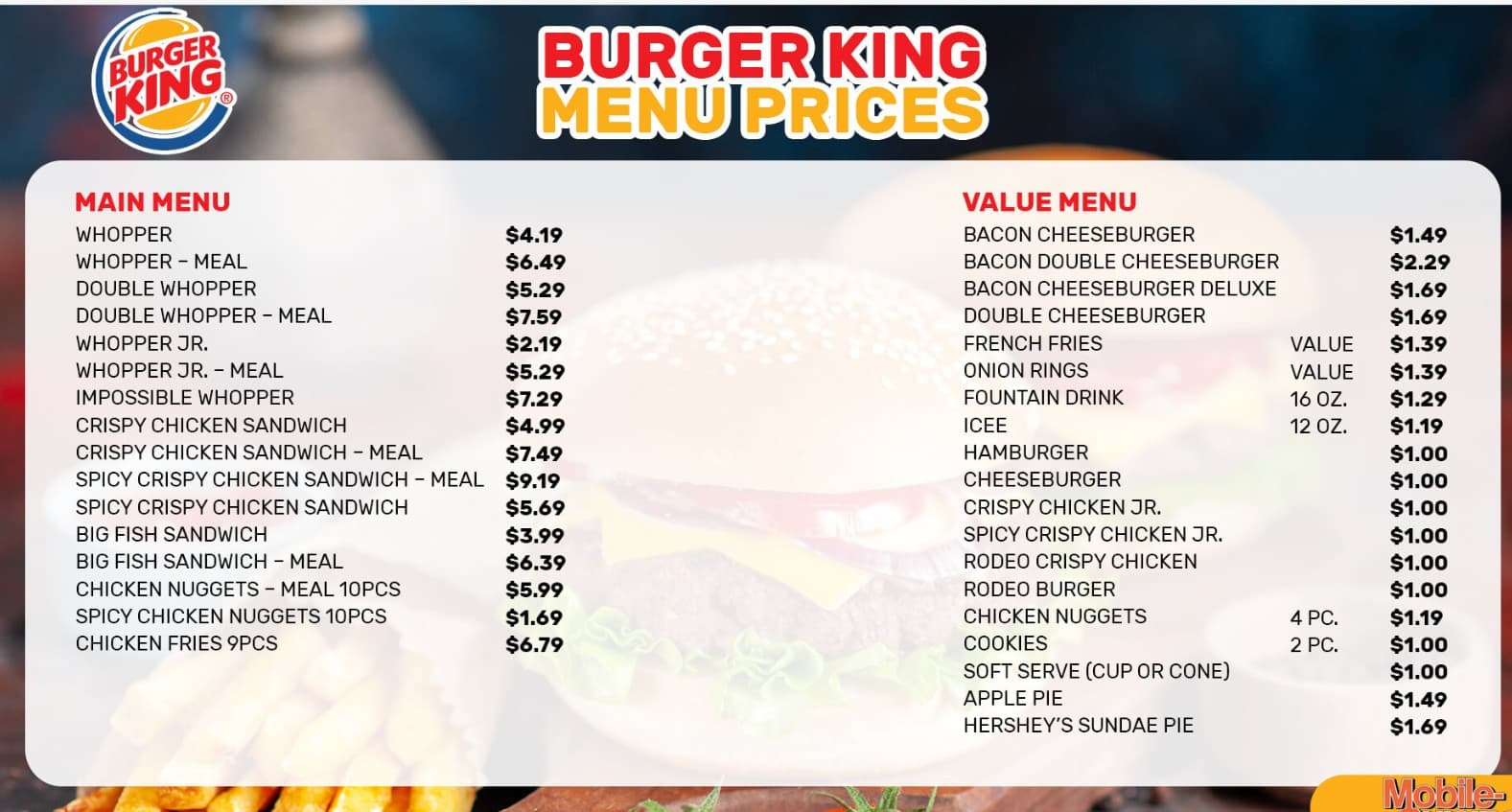 Burger King Menus Examples
