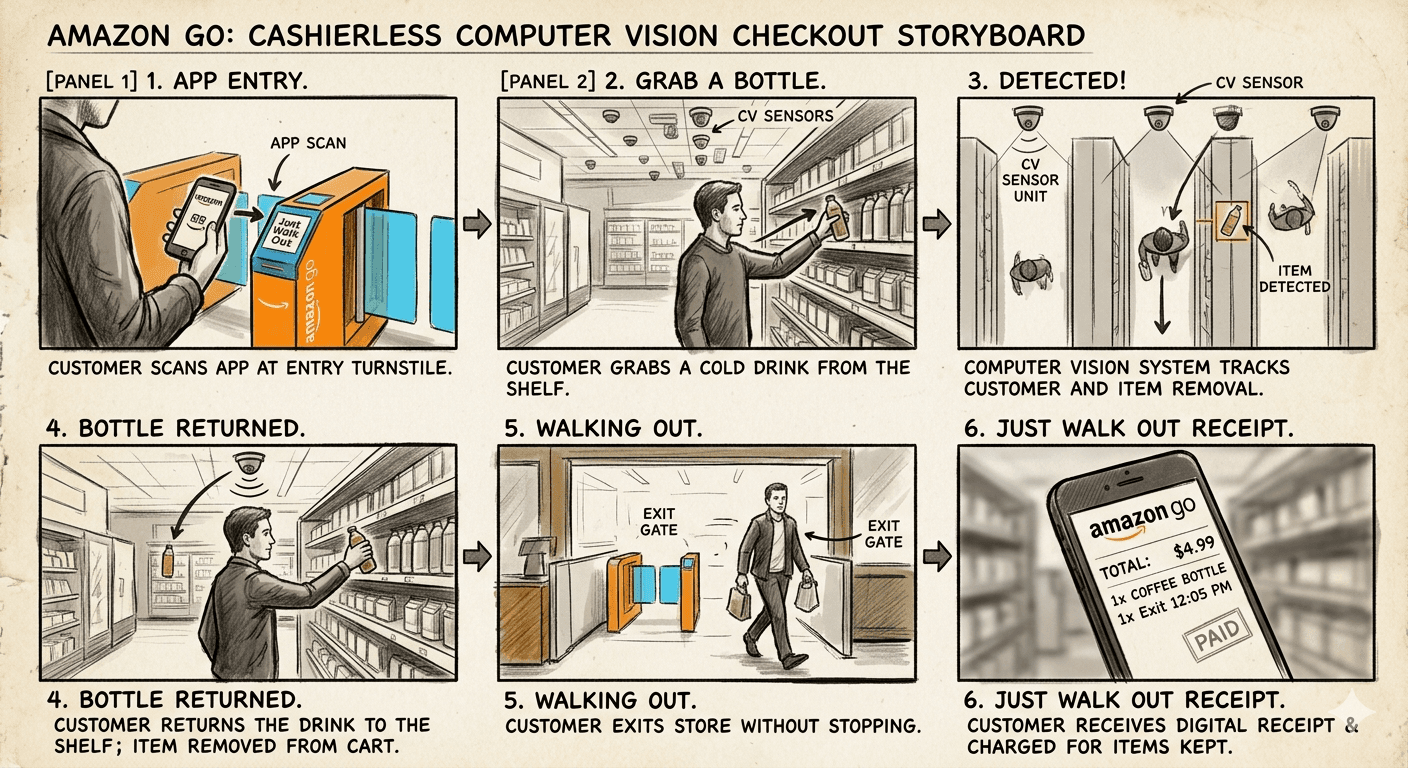 Amazon Go Cashierless Computer Vision Checkout Storyboard