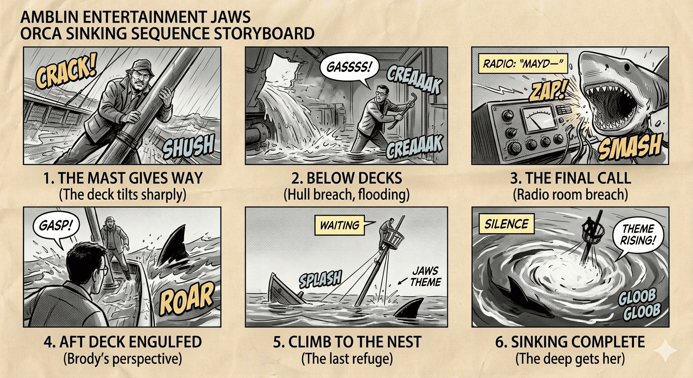 Amblin Entertainment Jaws Orca Sinking Sequence Storyboard