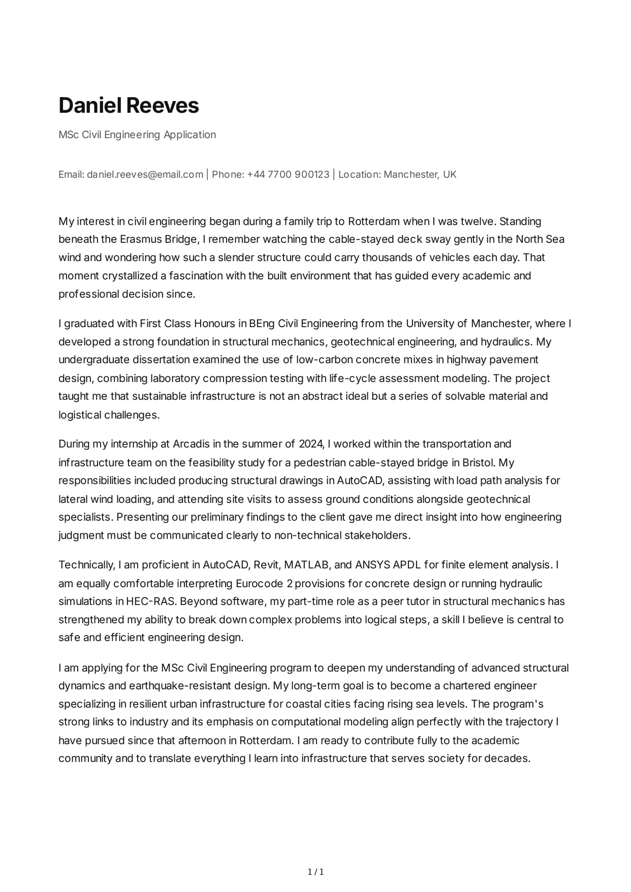 Civil Engineering Personal Statement