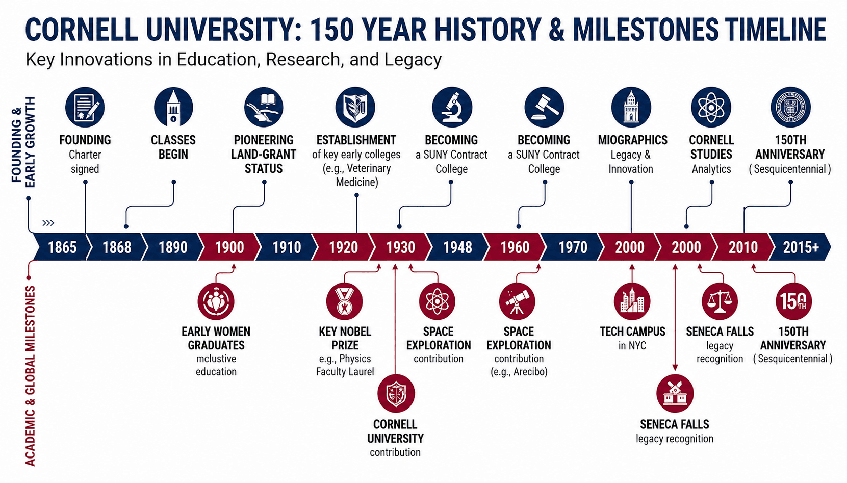Cornell University 150 Year History and Milestones Timeline