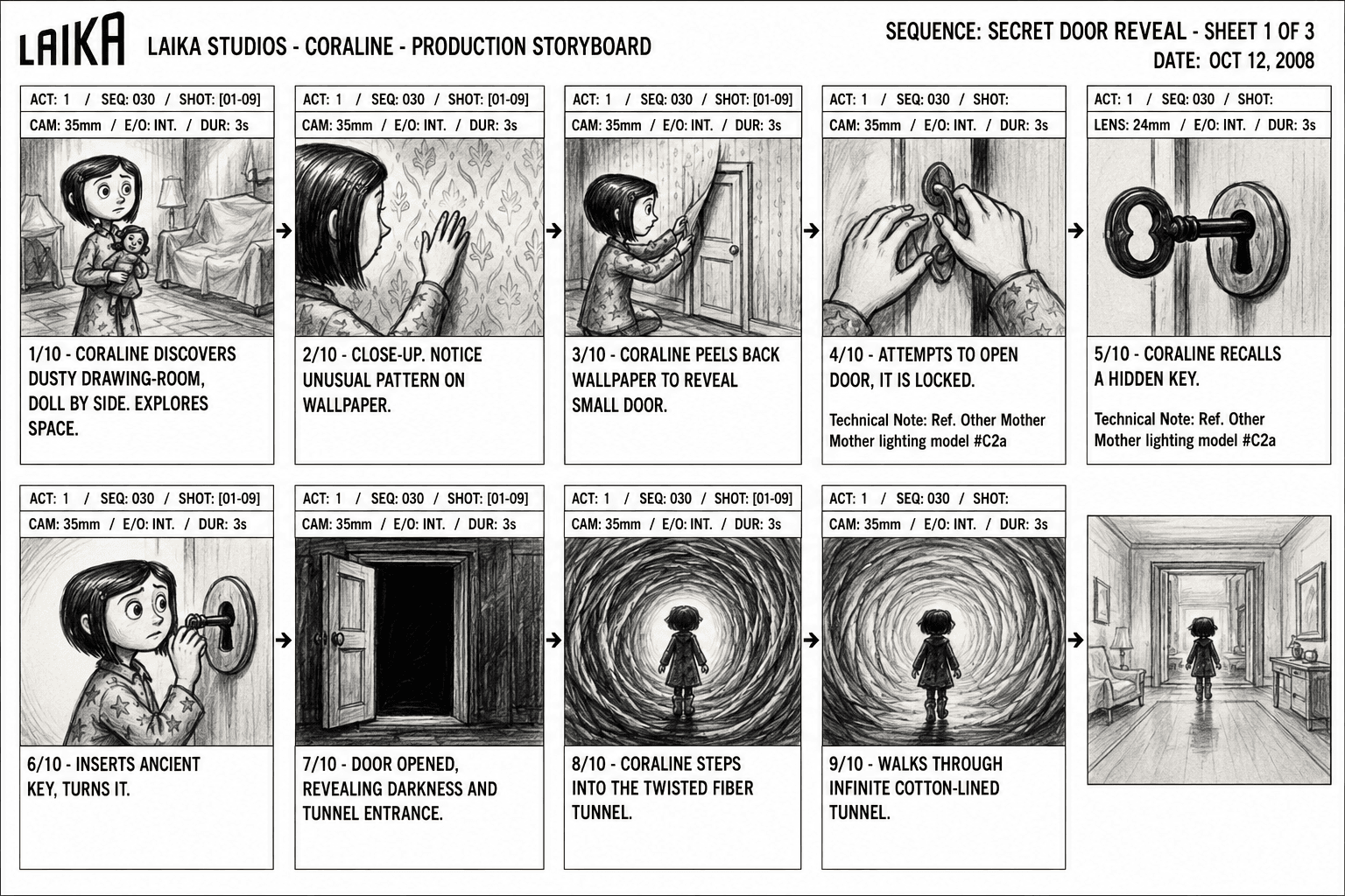 Laika Studios Coraline Secret Door Storyboard