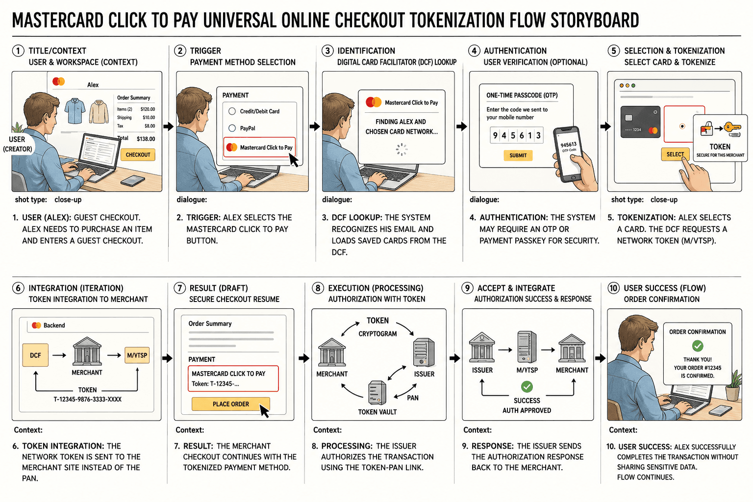 Mastercard Click to Pay Universal Online Checkout Tokenization Flow Storyboard