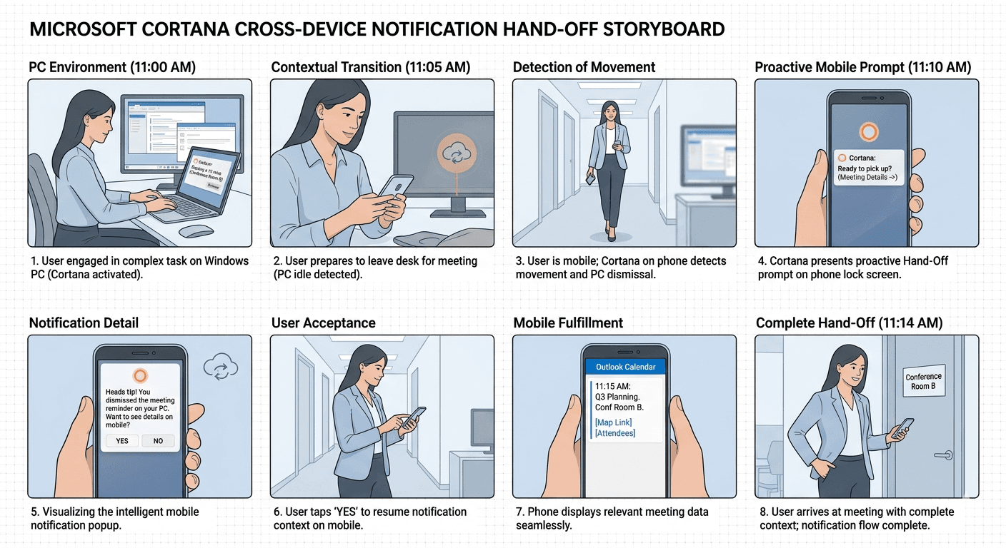 Microsoft Cortana Cross-Device Notification Hand-Off Storyboard
