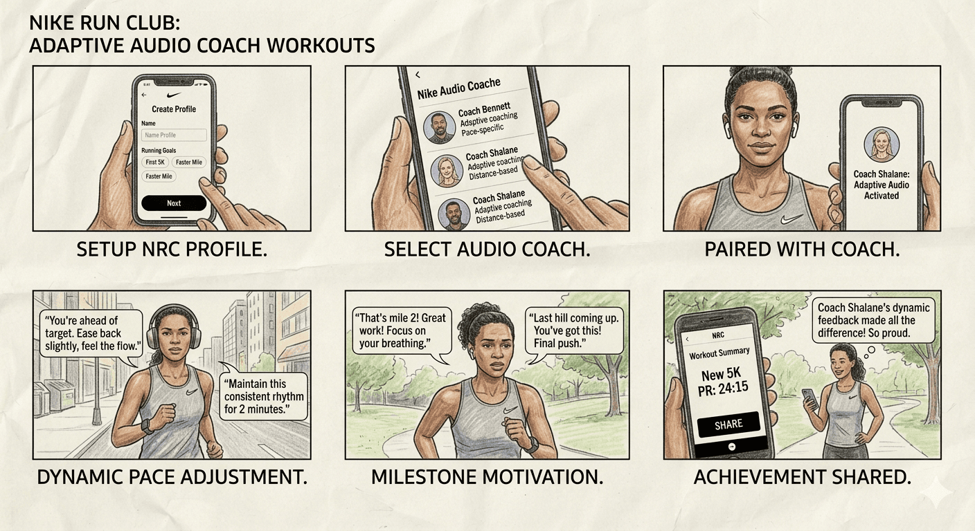 Nike Run Club Adaptive Audio Coach Workouts Storyboard