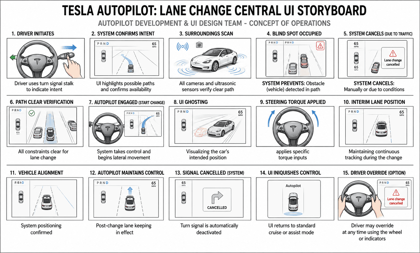 Tesla Autopilot Lane Change Central UI Storyboard