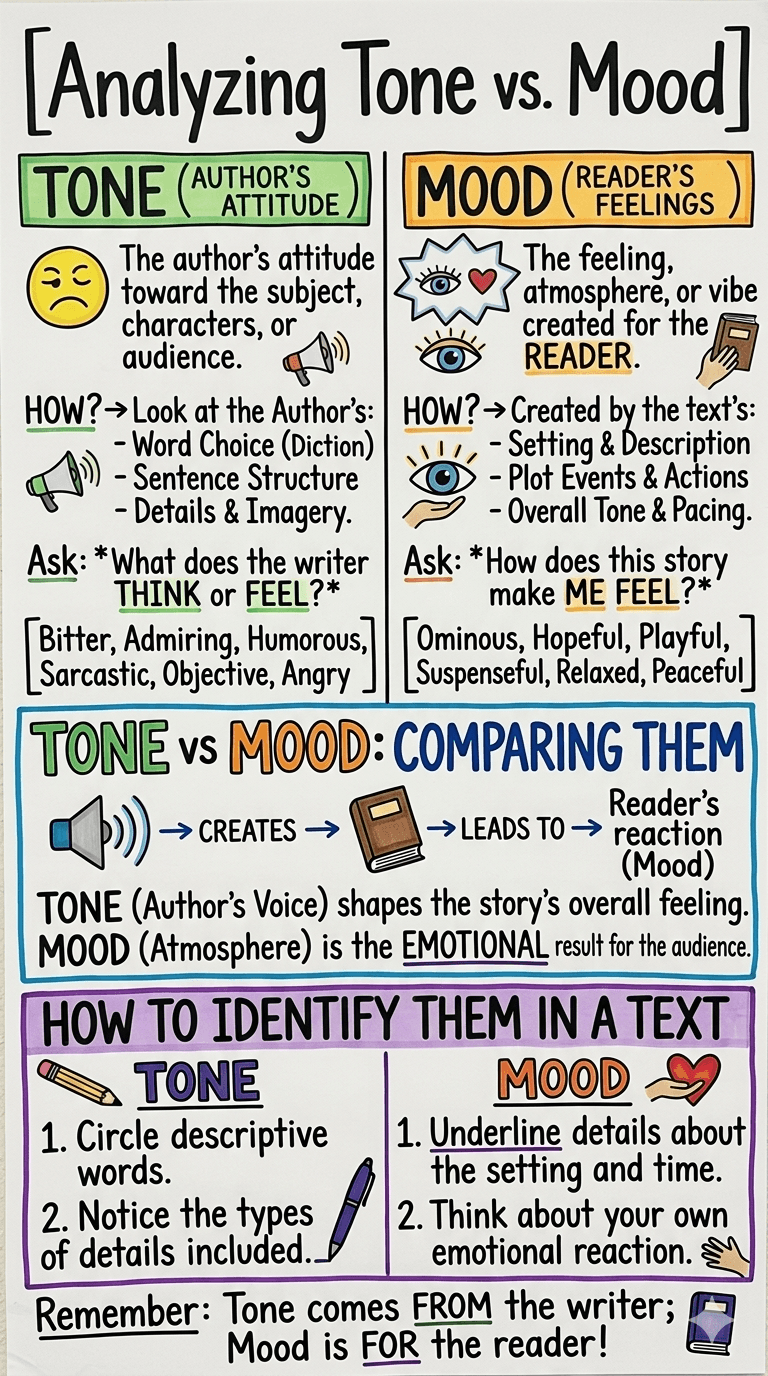Analyzing Tone vs. Mood Anchor Chart for 8th Grade Literature
