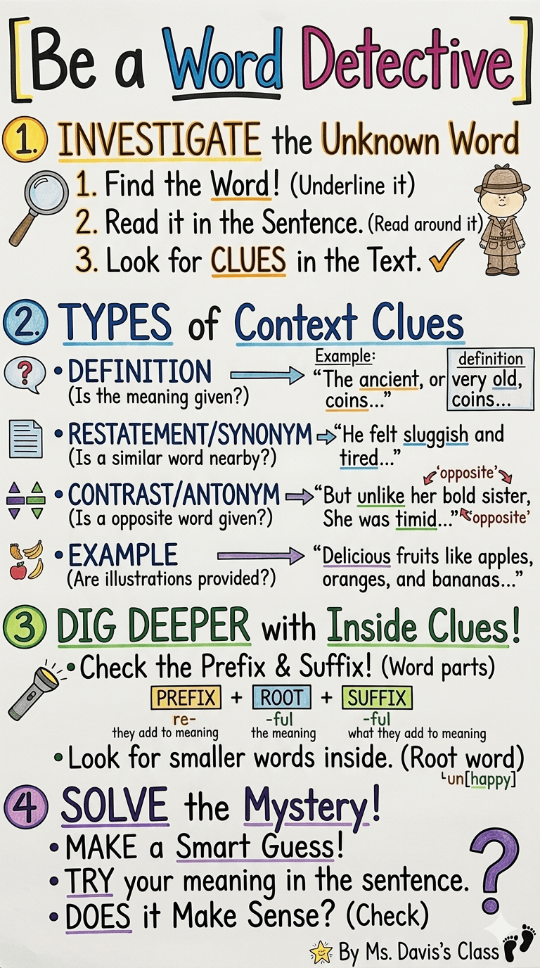 Be a Word Detective Anchor Chart for 3rd Grade Vocabulary