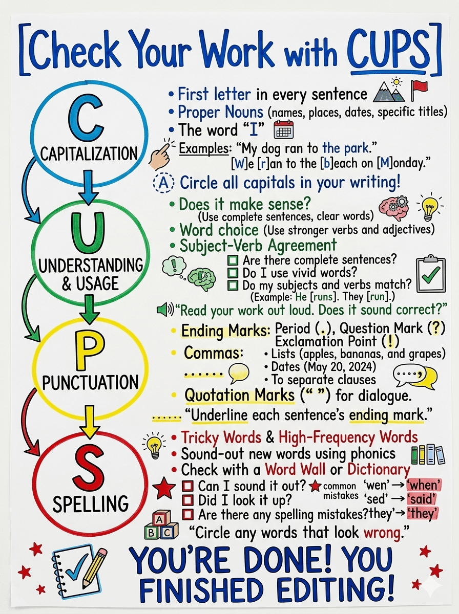 Check Your Work with CUPS Anchor Chart for Elementary Writing