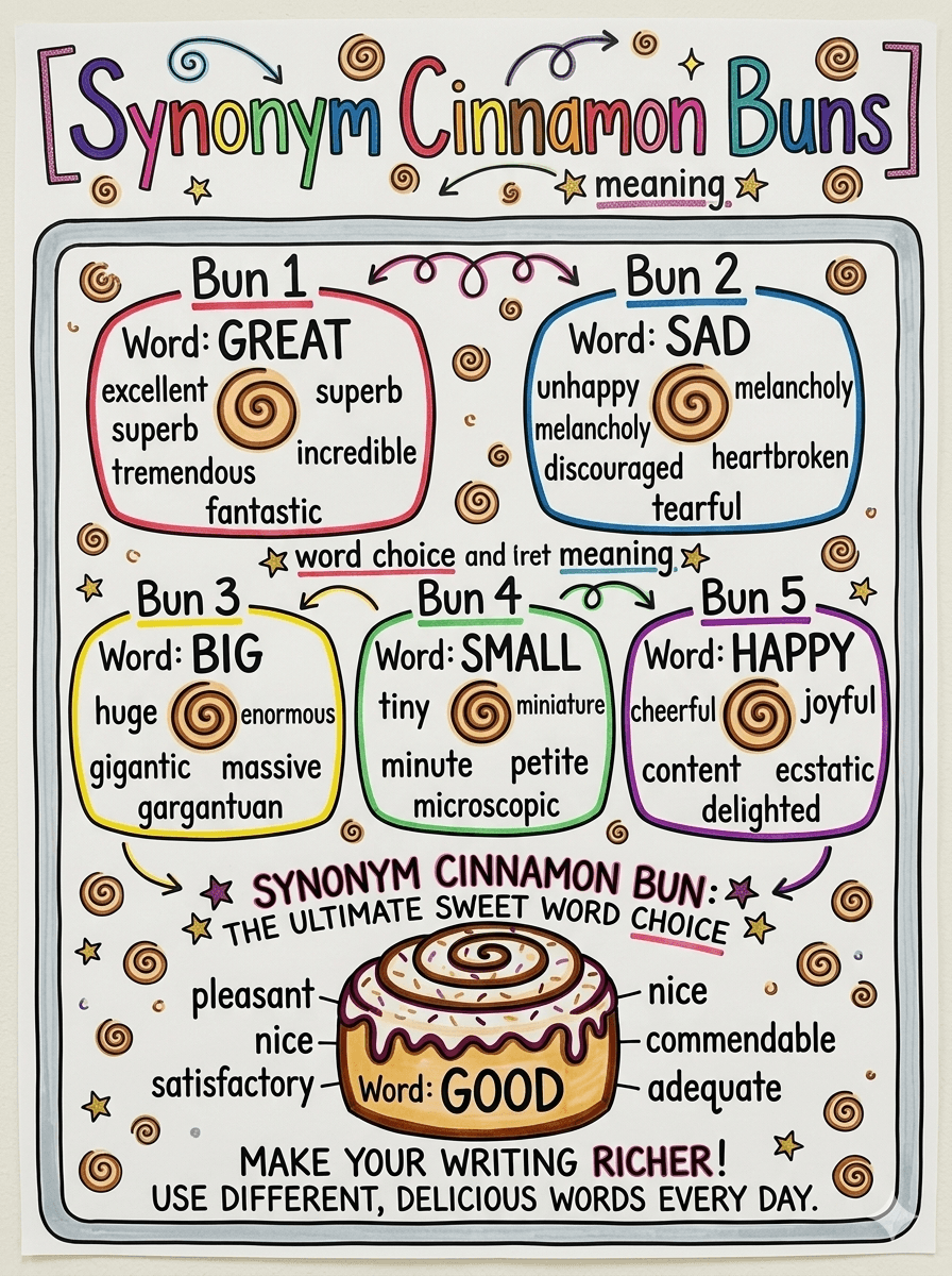 Synonym Cinnamon Buns Anchor Chart for 5th Grade ELA