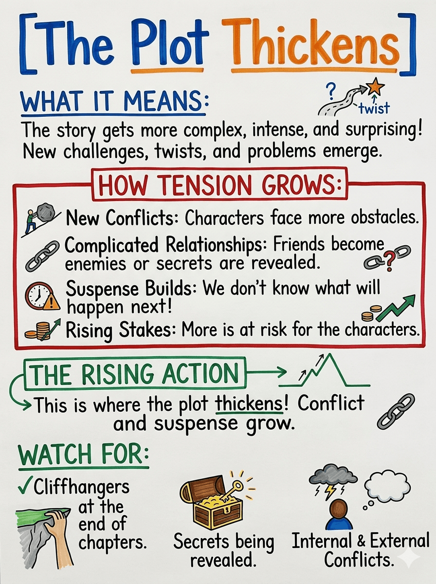 The Plot Thickens Anchor Chart for 6th Grade Reading