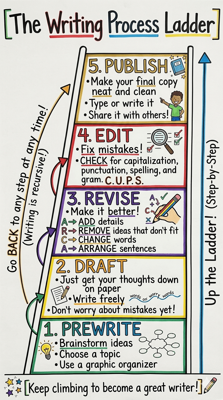 The Writing Process Ladder Anchor Chart for 4th Grade Writers