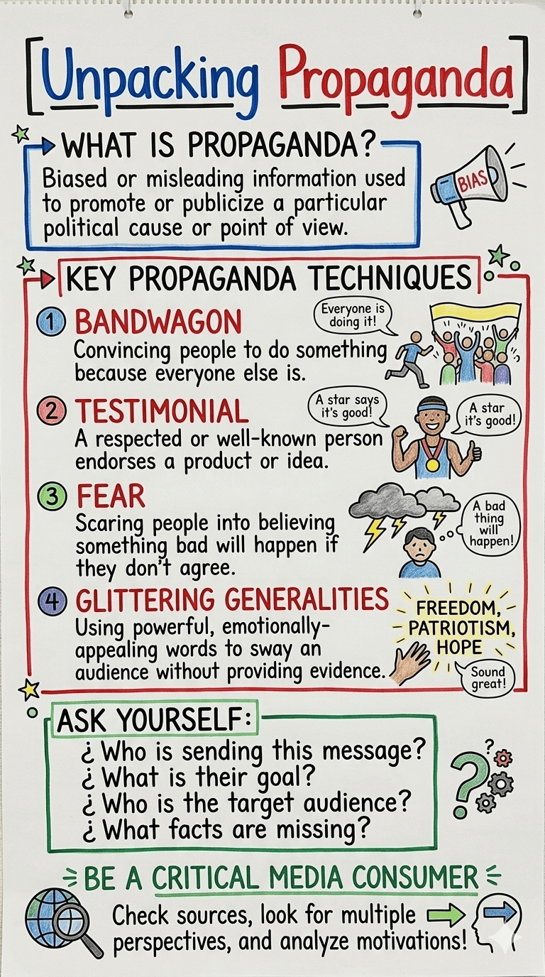Unpacking Propaganda Anchor Chart for 8th Grade Media Literacy